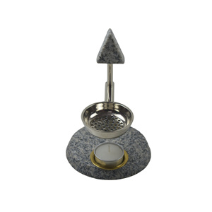 Nouveau brûleur à résine de pierre tendance avec coupelle en métal et poignée sphérique en feutre, support décoratif pour bougies chauffe-plat et bakhoor, diffuseur d'arômes - Product Image 3