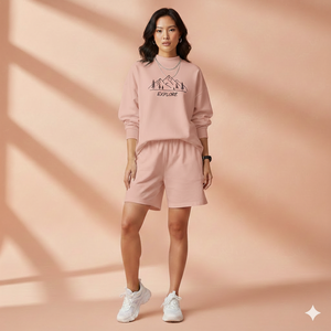 Ensemble haut oversize à col montant et manches longues pour femme et short taille haute à coupe longue en maille douce de qualité supérieure - Product Image 1