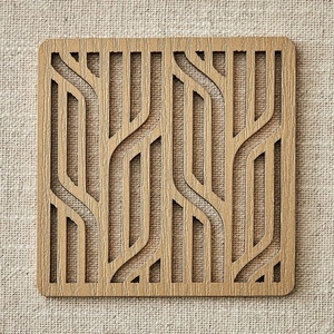 Modern Abstract Laser Cut Solid Wood Coaster Set Handcrafted Heat Resistant Drink <b>Mat</b> Table Protector Coffee Tea Cup Holder - Product Image 4