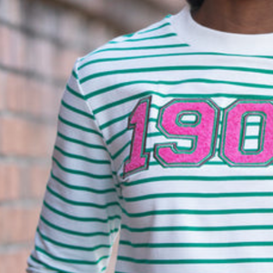 Custom White Green Striped Womens Embroidered <b>Sweatshirt</b> with <b>Pink</b> 1908 Letter Design Crew Neck Long Sleeve Casual Fashion Top - Product Image 6