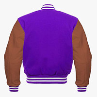 Blouson universitaire personnalisé pour homme en toile enduite, col montant, corps uni bordeaux, manches en coton marron, fermeture éclair, style Letterman