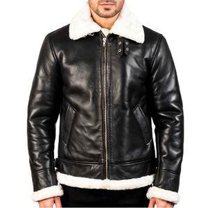 Veste en cuir premium avec fourrure blanche pour homme, en véritable peau de mouton, col à boucles, design élégant, vêtement extérieur personnalisé, tendance - Product Image 2