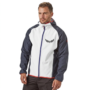 Men's Blue <b>Fleece</b> Jacket With Hood Windproof Zipper Embroidered Logo Casual Autumn Wear - Product Image 5
