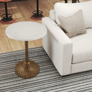 Premium Cast Aluminum Bar <b>Table</b> Round <b>Marble</b> <b>Top</b> Hammered Pedestal Base Elegant Design Durable Finish Luxury Home Accent - Product Image 3