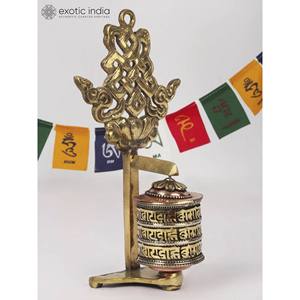 Moulin à prières mural bouddhiste fait à la main de 6 pouces avec nœud sans fin (Ashtamangala) fabriqué au Népal - Product Image 4