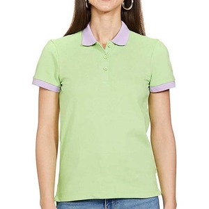 Polo de Manga Corta Verde Claro para Mujer, Color Sólido, Informal, de Algodón Tejido - Product Image 1