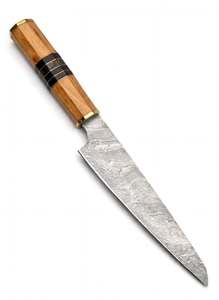 Couteau de cuisine artisanal japonais en acier Damas, couteau utilitaire de chef, manche en bois octogonal - Product Image 1