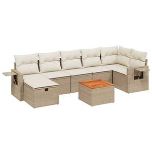 Ensemble de canapés de jardin beige avec coussins crème, 6 places, en rotin, mobilier d'extérieur avec rangement, design contemporain - Product Image 4