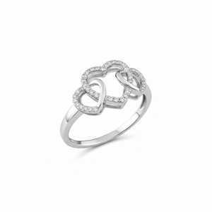 Bague en or pur 14K 18K, double cœur éternel entrelacé, avec diamant de laboratoire, bague de promesse, cadeau romantique pour un anniversaire - Product Image 3