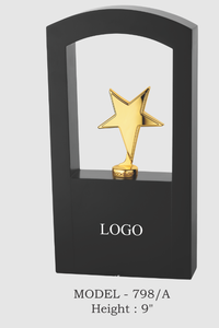 Star Trophy Plated Metal Award 9 Inch Sports Games Recognition wooden metal trophy - Product Image 2