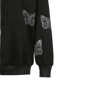 Sweat à capuche zippé personnalisé pour homme, en molleton épais, avec logo et strass noirs style streetwear - Product Image 6