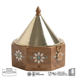 Calentador de Comida Octagonal de Lujo White Royals, Cazuela de Madera con Tapa Cónica de Estilo Árabe Tradicional para Regalos de Ramadán y Bodas - Product Image 4