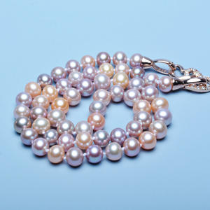 Collier de perles d'eau douce Tilian 7-8 mm, couleur bonbon presque mélangée, avec une forte luminosité, presque sans défaut - Product Image 3