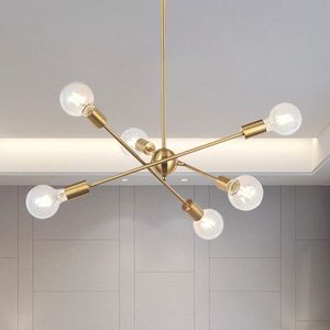 Lámpara de Techo Moderna Sputnik de 6 Luces, Estilo Mid-Century, Dorado, Acabado en Latón Cepillado - Product Image 1
