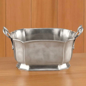 Antique Pewter Finish Fluted Aluminum Wine Beverage Tub With Ornate Handles Elegant Scalloped <b>Ice</b> Bucket Wholesale For Drinks - Product Image 2