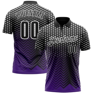 Wholesale Direct OMMIZ INDUSTRY Custom Black Purple-Gray 3D <b>Bowling</b> Geometric Shape Performance Polo Shirt - Product Image 1