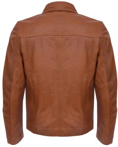 Chaqueta de Cuero Genuino Marrón para Hombre, con Relieve, Acolchada, Cuello Alto, Cierre de Cremallera, Manga Regular, Color Sólido, para Otoño - Product Image 2