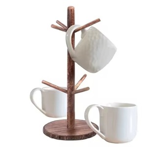 <b>Mug</b> Holder Live Edge Slice Round Base Wooden Tea Cup <b>Tree</b> Angled Branch Hooks Kitchen Countertop Coffee Bar Setup <b>Mug</b> Holder - Product Image 1