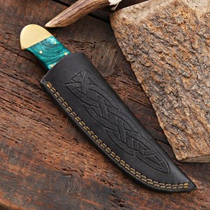 Couteau de chasse et de camping à lame fixe en acier inoxydable, manche en résine et laiton, lame pleine longueur, couteau personnalisé OEM/ODM, étui en cuir - Product Image 5