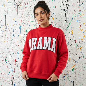 Red Oversized Crew Neck Sweatshirt With Drama Print Unisex Casual Knitted Pullover Autumn Wear CLUSH SPORTS - Product Image 1