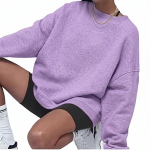 Sudadera de Algodón para Mujer, Cuello Redondo, Color Sólido, Hombros Caídos, Manga Larga, Transpirable, Estilo Otoñal - Product Image 4