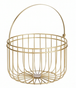 Modern <b>Gold</b> Metal Wire <b>Storage</b> <b>Basket</b> With Handle Circle Shape Multi Purpose Neatening Organizer Stylish Home Accent - Product Image 3