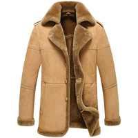 Erkek Deri Ceket Erkek Hakiki Koyun Derisi Yüksek Kaliteli Sherpa Shearling Suni Kürk Astarlı Uzun Su Geçirmez Sıcak Aviator Üniforma