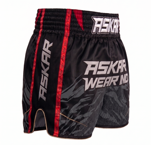 Shorts MMA pour homme Askar, noir et rouge, impression par sublimation, séchage rapide, vêtements d'arts martiaux mixtes, coupe régulière, taille adulte - Product Image 1