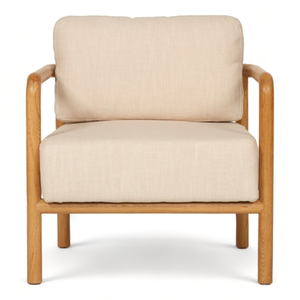 Modern Scandinavian Armchair <b>Beige</b> Fabric Wood Frame Legs Solid Back Living Room <b>Chair</b> Leisure Furniture - Product Image 1