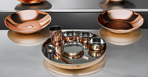 PARIJAT HANDICRAFT Service de vaisselle traditionnel indien en acier inoxydable Magnifiquement fabriqué à la main Thali Assiette Cuillère en verre Vaisselle - Product Image 5