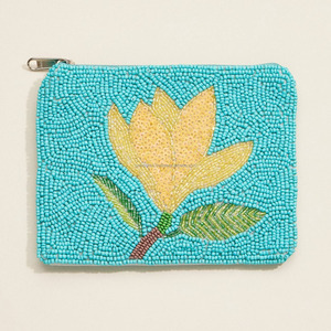 Bolso de Mano Magnético de Seda con Cuentas Florales Amarillas, Plegable, Hecho a Mano, con Lentejuelas en Forma de Flor, Color Azul Agua, Mini Bolso, Regalo de Primavera/Verano para Ella - Product Image 1