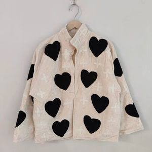 Velvet Suzani Embroidered Boho <b>Bridal</b> <b>Jacket</b> Eco-Friendly Reversible Short Sleeve Black Heart Design - Product Image 1