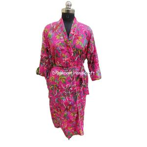 Femme Rose Oiseaux Floral Main Bloc Imprimer Hippie Bohème Maxi Longue Robe Robe Kimono pour Été Printemps-Vente en Gros Nuisette - Product Image 1