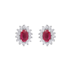 Pendientes de Oro Amarillo de 18k con Rubí Ovalado Natural y Halo Floral de Diamantes, Joyas Memoria, Venta al Por Mayor - Product Image 2