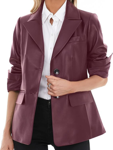 Veste en cuir de poisson pour femme, manches longues, boutonnée sur le devant, doublure en laine, doublure en soie, style décontracté - Product Image 1