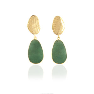 Pendientes colgantes de Aventurina verde con textura martillada, joyería colgante de moda para mujer - Product Image 1