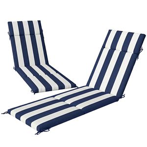 Set di 2 Cuscini per Chaise Longue da Esterno Blu Scuro e Bianco con 6 Lacci in Schiuma ad Alta Densità per Patio e Bordo Piscina - Product Image 1