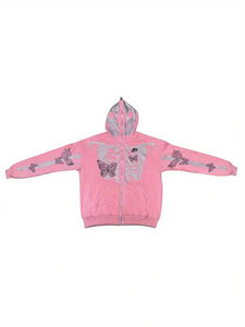 Unisex Rhinestone Butterfly Zip Men's Hoodies Cotton Fleece Oversized Streetwear Graphic Full Zip Up Custom Regular Fit Casual - Product Image 1