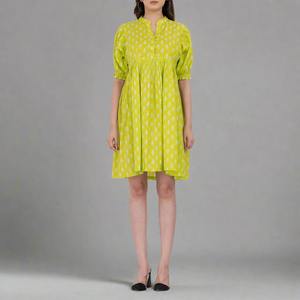 Vestido Mini de Algodón de Primera Calidad para Mujer, con Estampado de Ancla Verde, Mangas Abullonadas, Transpirable y Ligero, Disponible para la Venta - Product Image 1