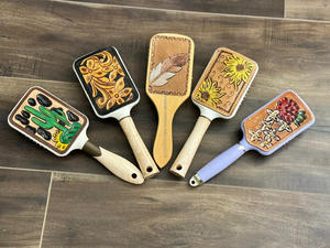 สไตล์ตะวันตกแท้ทําด้วยมือแกะสลักหนังแปรงผมหรูหรา Travel หวีคุณภาพสูงสไตล์ตะวันตก Turquoise แปรงแปรงผมโต๊ะเครื่องแป้ง - Product Image 2