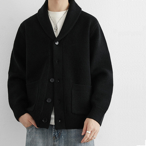Solid Color V-Neck Long Sleeve Winter Sweater With Pocket Sweater <b>Cardigan</b> Anti-Wrinkle <b>Thick</b> Acrylic Front Button - Product Image 4