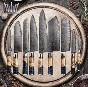 Juego de Cuchillos de Chef de Damasco de 9 Piezas, Estilo Único y Exclusivo, con Mango Personalizado para Uso Múltiple, Hoteles y Fábricas, para Uso Diario - Product Image 1