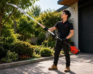 Mori-Tayo EPC260 Battery <b>Powered</b> Hedge Trimmer with Curved Blade and Adjustable Shaft for Garden Shrubs and Bushes - Product Image 1