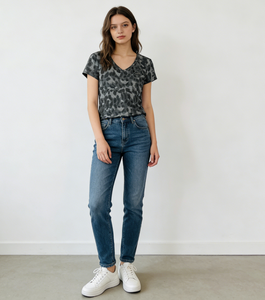 Women's O-Neck Cotton & Polyester Lightweight Breathable Casual Tee Regular Fit Crop <b>Top</b> with Metal Charm Edgy Streetwear - Product Image 3