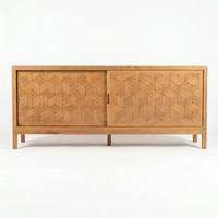 Buffet moderne en teck avec portes coulissantes à motif diamant sculpté, meuble TV/console multimédia pour salon et salle à manger