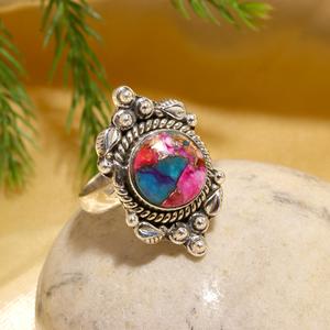 Factory Price Sterling <b>Silver</b> Fine Jewelry <b>Ring</b> Natural Pink Spiny Oyster Turquoise <b>Eternity</b> Vermeil Round Classic Weddings - Product Image 2