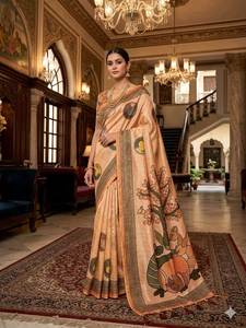 Adorable y hermoso sari de diseñador. Información sobre el sari: Tela con paneles beige natural enriquecidos con bordes vibrantes en rosa rani. - Product Image 2