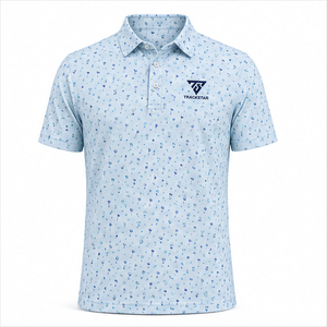 Camiseta Polo Trackstar para Hombre, Color Azul Cielo, con Estampado de Iconos de Golf, Manga Corta, Cuello con Botones, Camisa Deportiva Informal, Logotipo Personalizado - Product Image 1