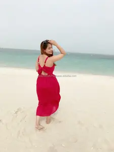 2024 nouvelle mode dames col en v sans manches rayonne tissu décontracté couleur unie longue robe femmes grande taille Maxi robes - Product Image 2