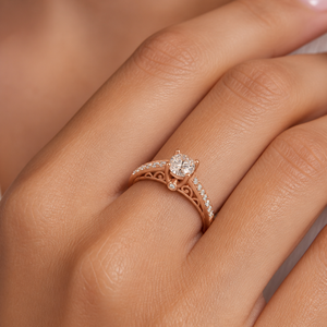Anillo de Compromiso Solitario de Oro, Estilo Clásico Nupcial, Certificado IGI, Diamante Cultivado en Laboratorio, Piedras Laterales con Pavé, Regalo de Boda - Product Image 3